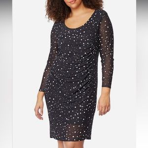 NWT Rebel Wilson x Angels Sheer Mesh Ruched Midi Dress Black/White Polka Dot